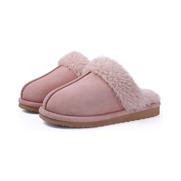Fuzzy Pull On Slippers With Memory Foam And Faux Fur Lining