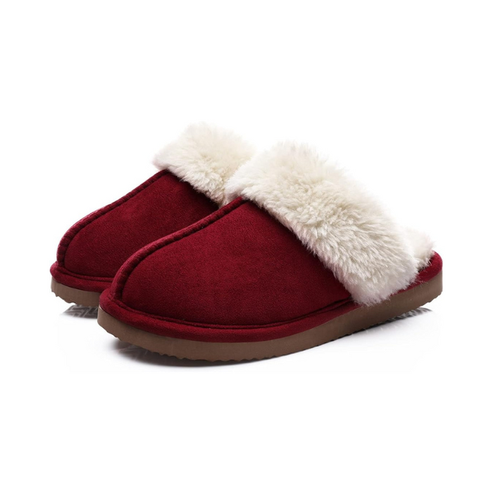 Fuzzy Pull On Slippers With Memory Foam And Faux Fur Lining