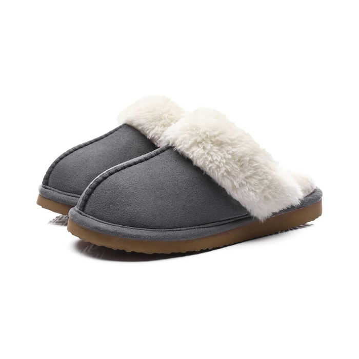 Fuzzy Pull On Slippers With Memory Foam And Faux Fur Lining