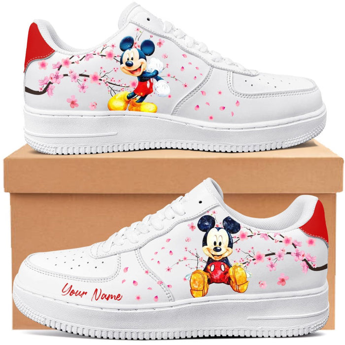 Custom Name Mickey Mouse Blossom Flower Pattern Sneakers