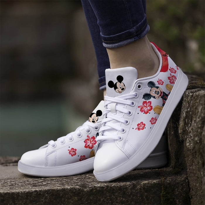 Custom Name Mickey Mouse Flower Designed Pattern Shoes