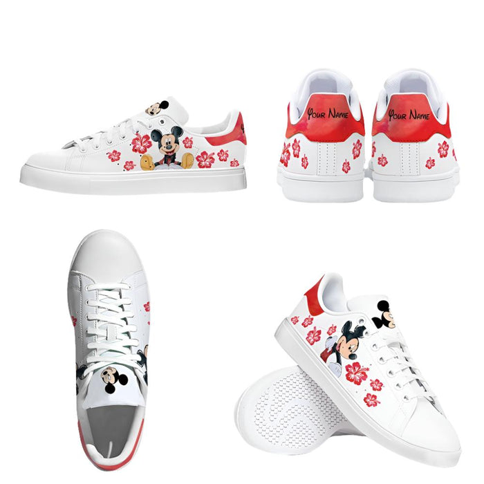 Custom Name Mickey Mouse Flower Designed Pattern Shoes