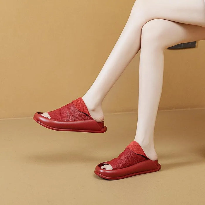 Comfortable And Soft Leather Platform Slippers