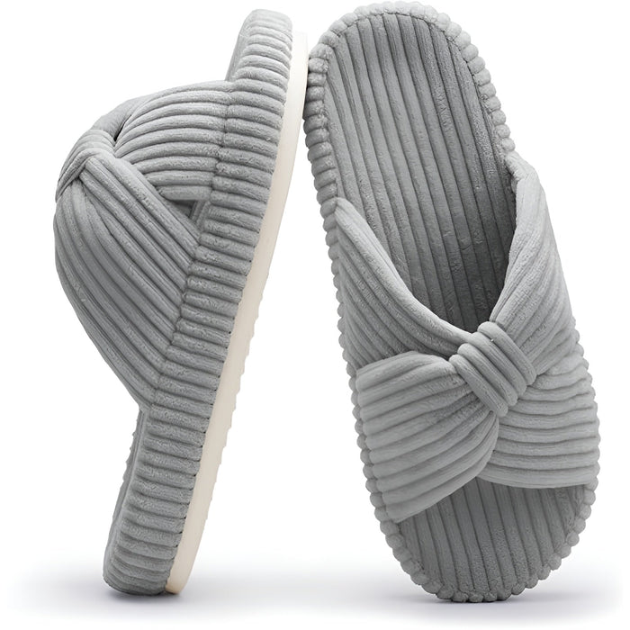Textured Corduroy Slide Slippers With Cushioned Support