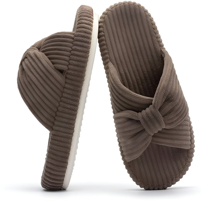 Textured Corduroy Slide Slippers With Cushioned Support