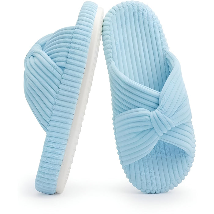 Textured Corduroy Slide Slippers With Cushioned Support