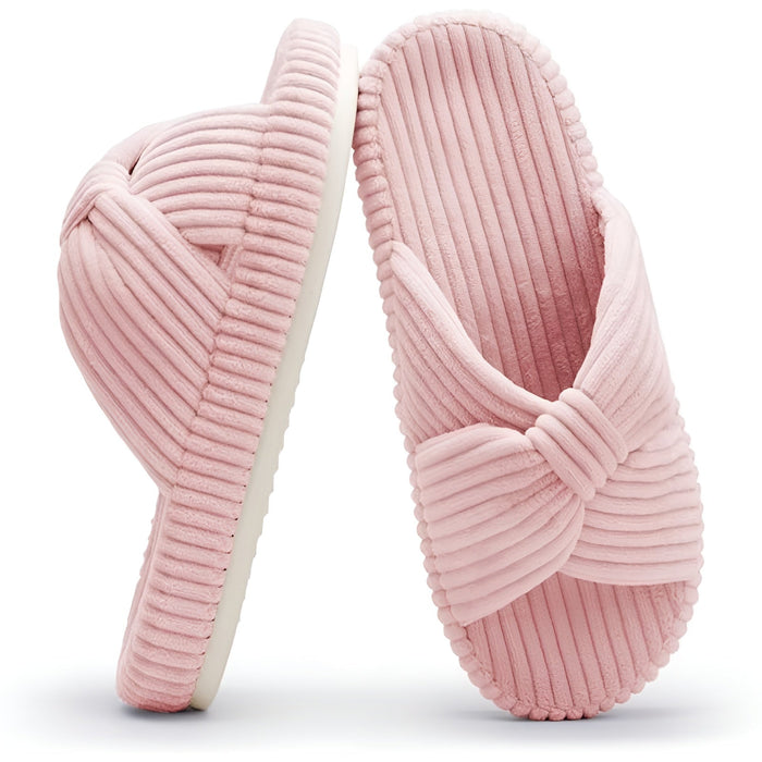Textured Corduroy Slide Slippers With Cushioned Support