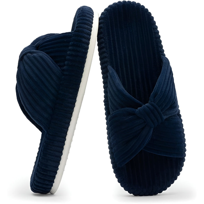 Textured Corduroy Slide Slippers With Cushioned Support