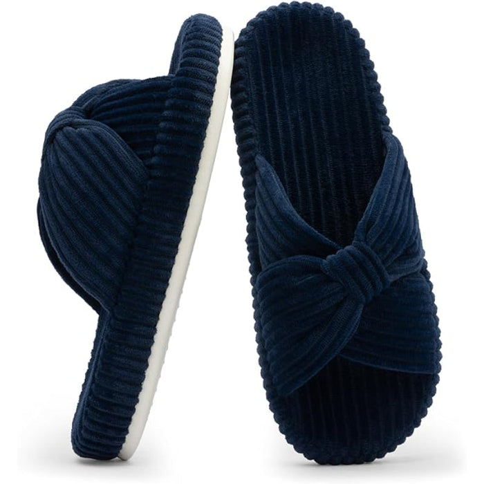 Textured Corduroy Slide Slippers With Cushioned Support
