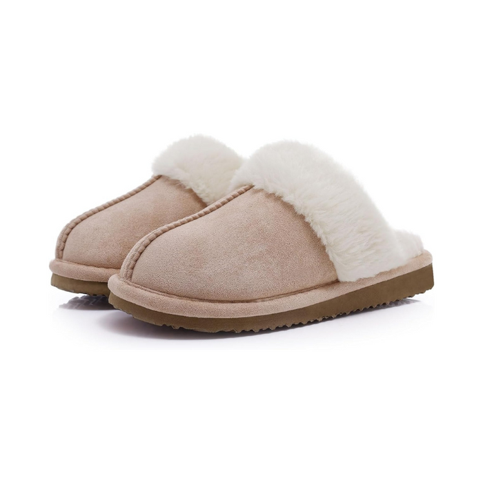 Fuzzy Pull On Slippers With Memory Foam And Faux Fur Lining