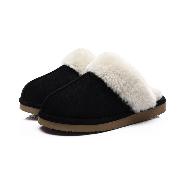 Fuzzy Pull On Slippers With Memory Foam And Faux Fur Lining