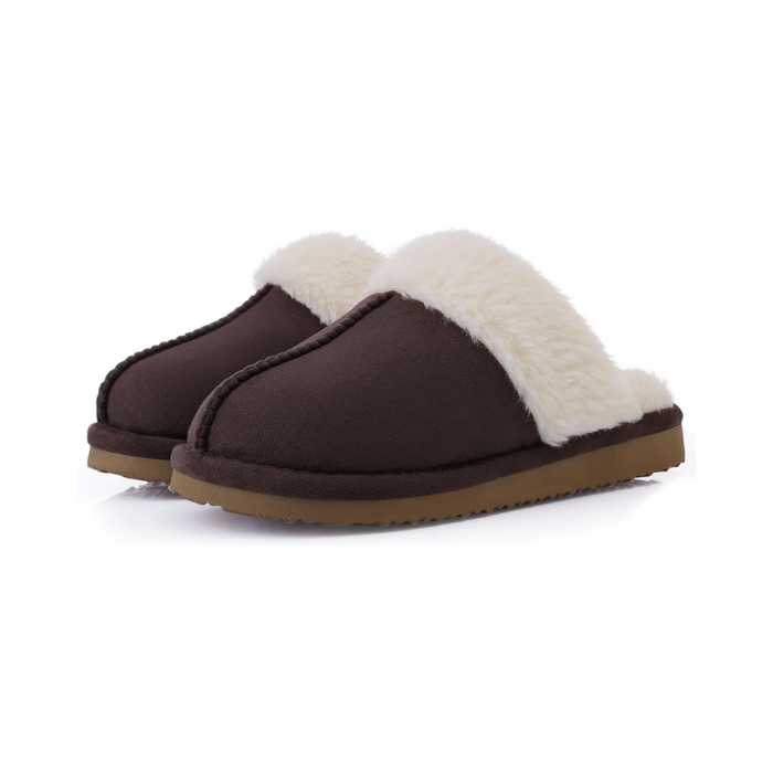 Fuzzy Pull On Slippers With Memory Foam And Faux Fur Lining