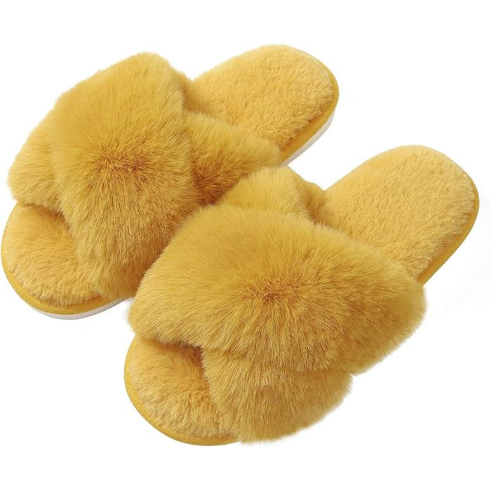 Fuzzy Cross Band Memory Foam Slippers