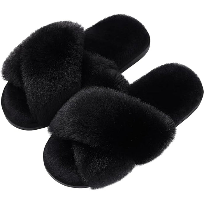 Fuzzy Cross Band Memory Foam Slippers