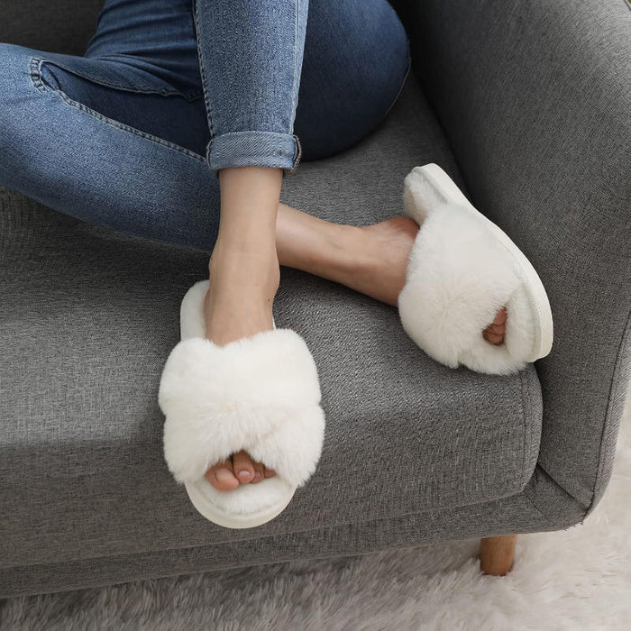 Fuzzy Cross Band Memory Foam Slippers