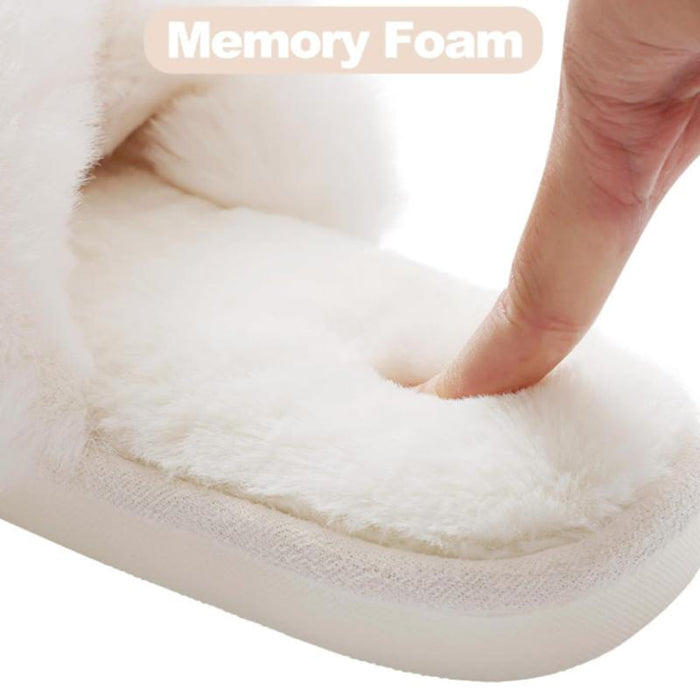 Fuzzy Cross Band Memory Foam Slippers