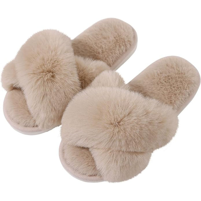 Fuzzy Cross Band Memory Foam Slippers