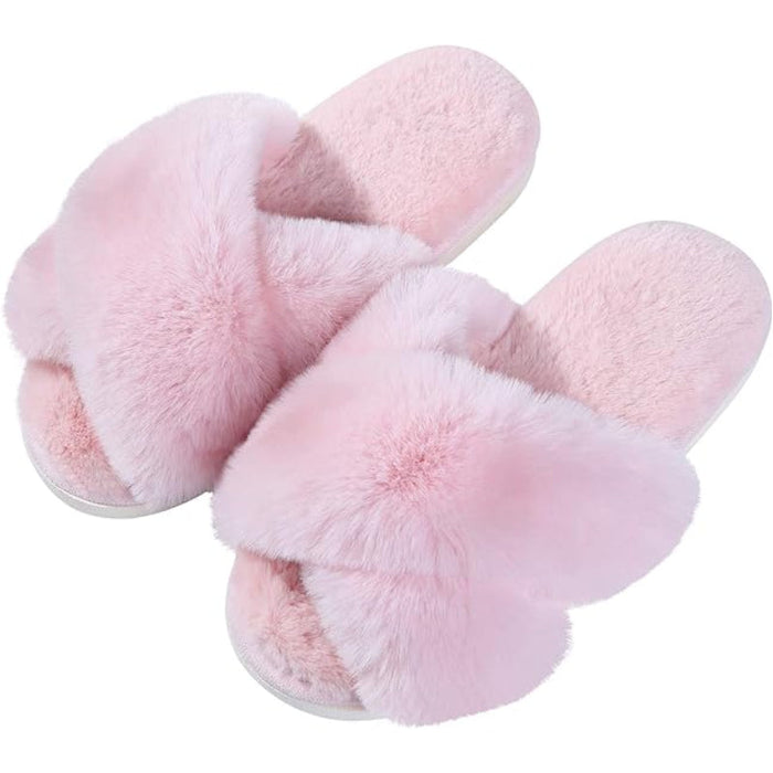 Fuzzy Cross Band Memory Foam Slippers