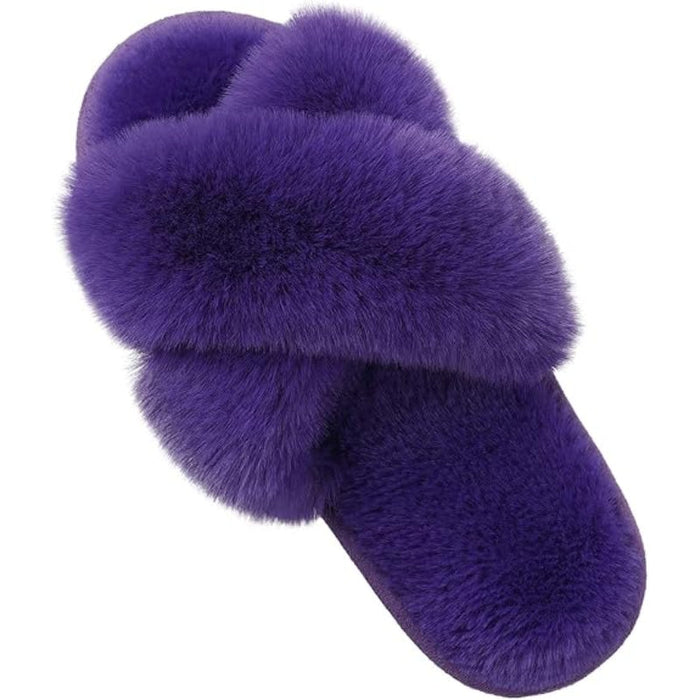 Fuzzy Cross Band Memory Foam Slippers