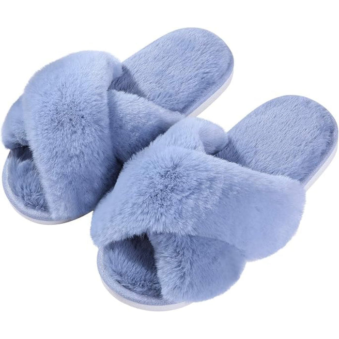 Fuzzy Cross Band Memory Foam Slippers