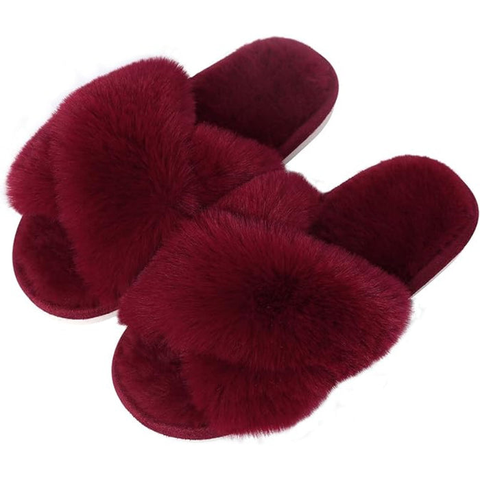 Fuzzy Cross Band Memory Foam Slippers