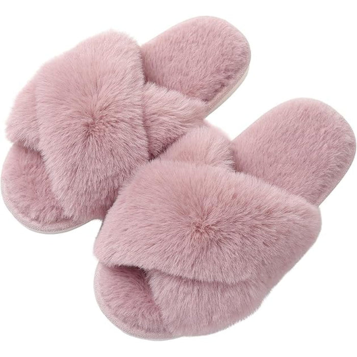 Fuzzy Cross Band Memory Foam Slippers