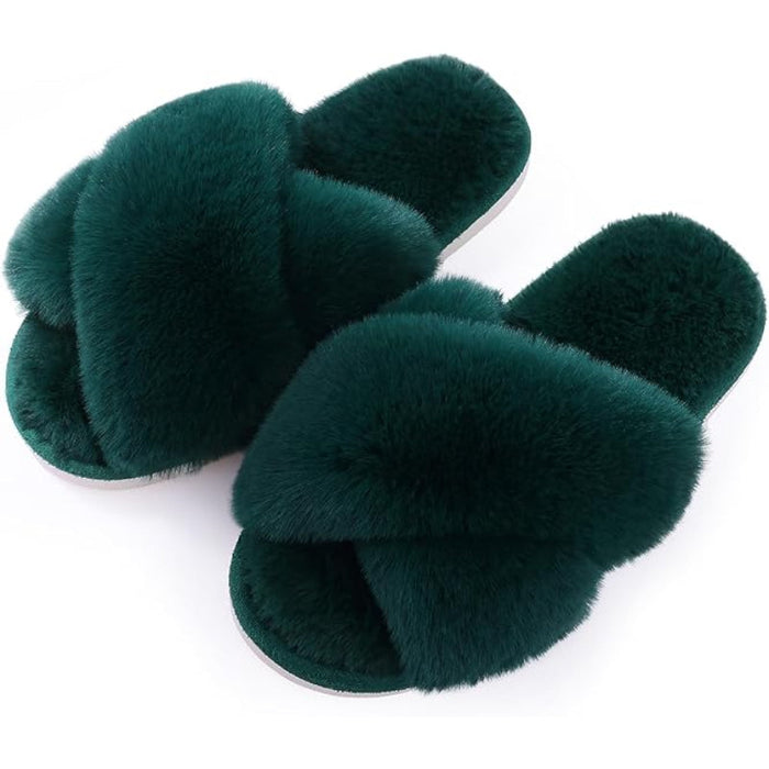 Fuzzy Cross Band Memory Foam Slippers