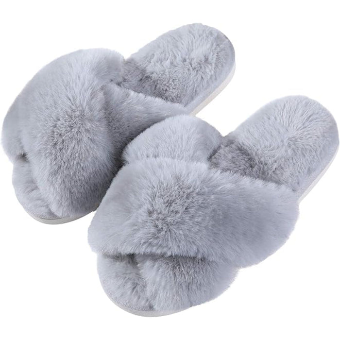 Fuzzy Cross Band Memory Foam Slippers