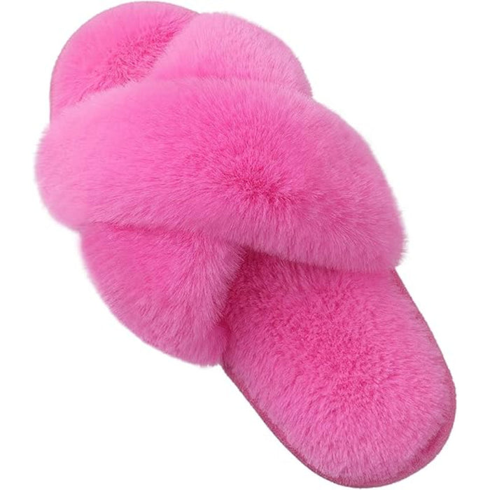 Fuzzy Cross Band Memory Foam Slippers