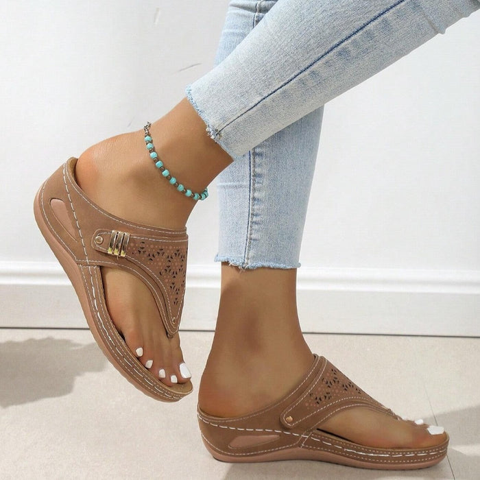 Metal Decor Wedge Sandals