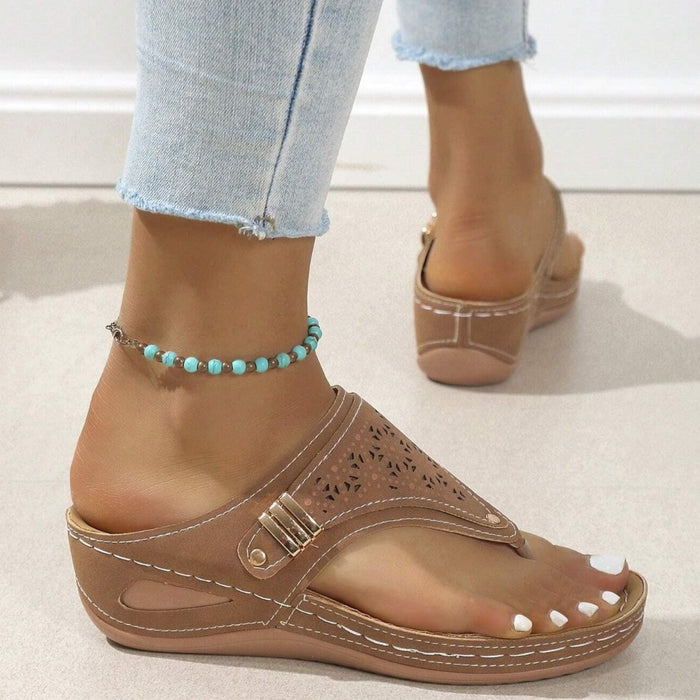 Metal Decor Wedge Sandals