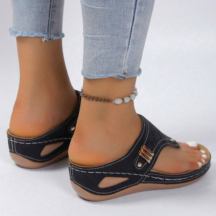 Metal Decor Wedge Sandals