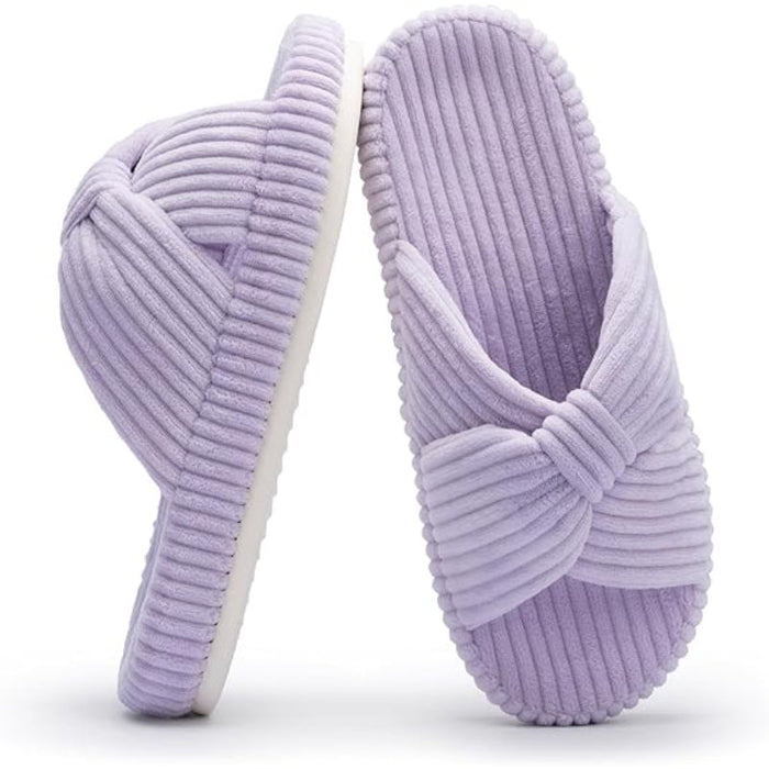 Comfy Corduroy Bow Crossbands Slip On Slippers