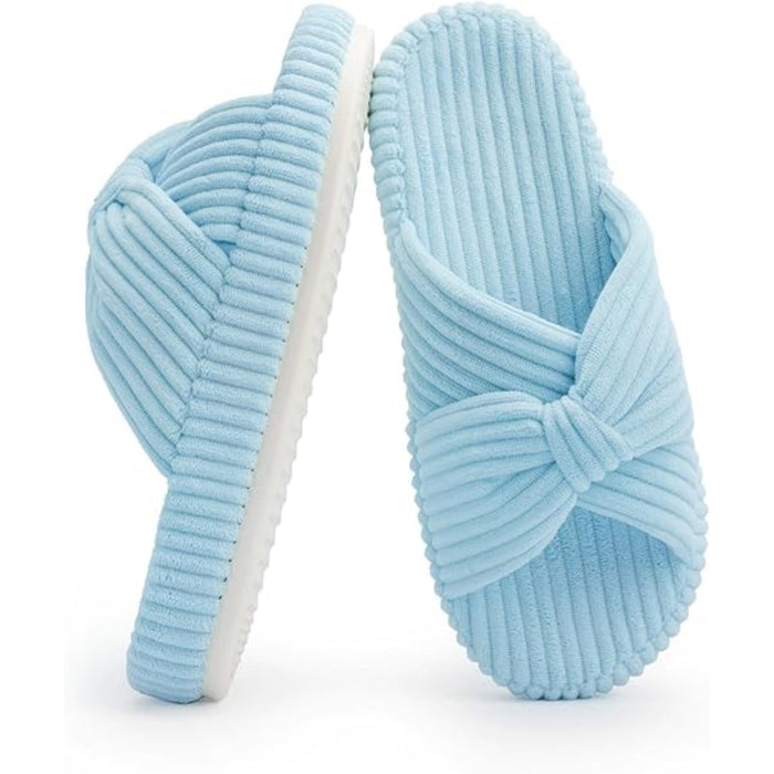 Comfy Corduroy Bow Crossbands Slip On Slippers