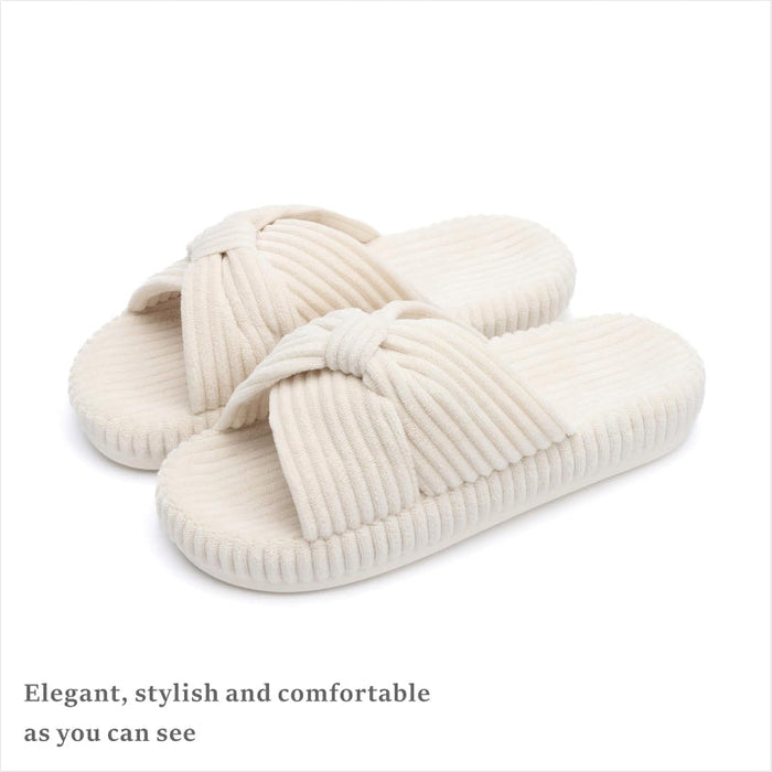 Comfy Corduroy Bow Crossbands Slip On Slippers