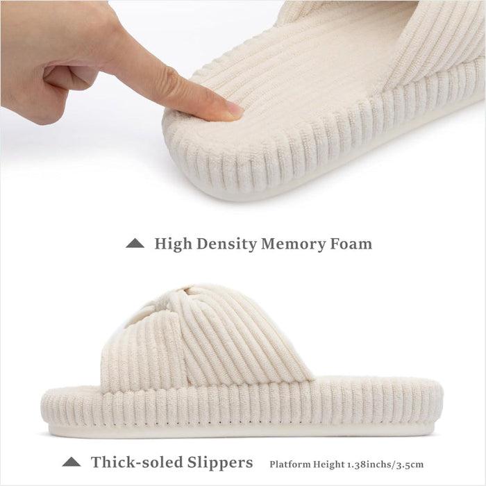 Comfy Corduroy Bow Crossbands Slip On Slippers