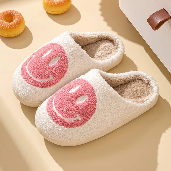 Cozy Comfy Smile Plush Slip On Slippers